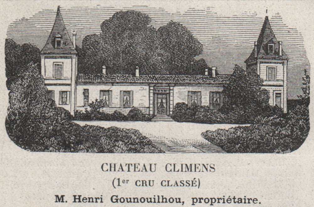 GRANDS VINS BLANCS. BARSAC. Chateau Climens (1er Cru Classé). SMALL 1908 print
